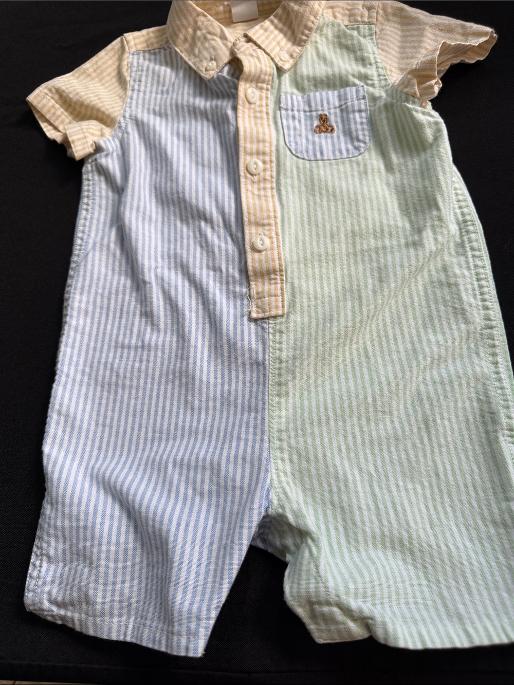 GAP Pastel Striped Cotton Romper in Blue, Green & Cream